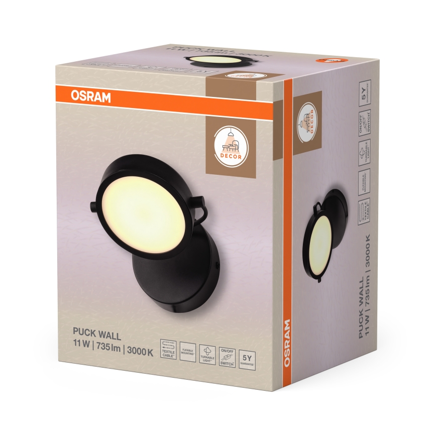 Osram - LED стенен аплик DECOR PUCK LED/11W/230V черен