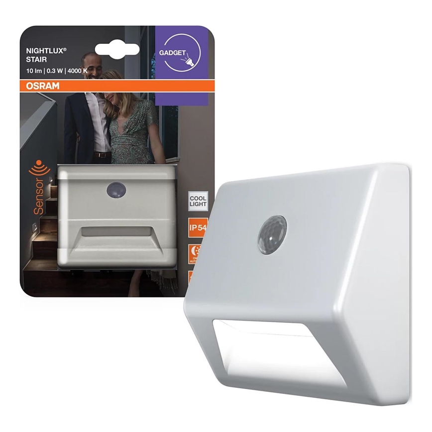 Osram - LED стълбищно осветително тяло с сензор NIGHTLUX LED/0,25W/3xAAA IP54 бяло