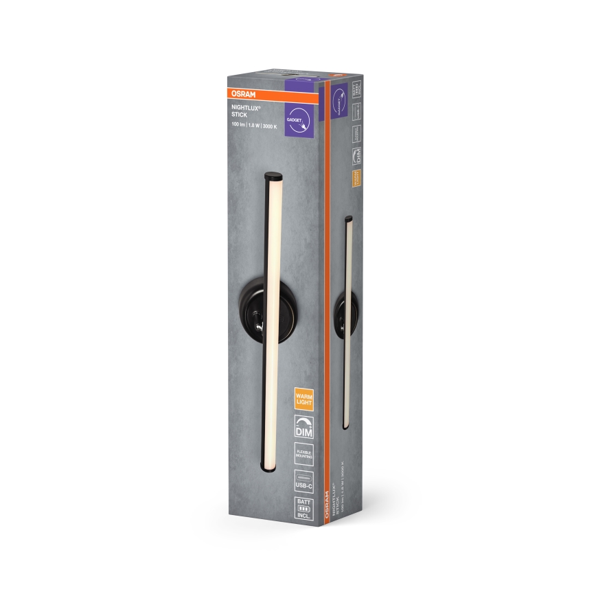 Osram - димируема презареждаема сензорна стенна LED лампа NIGHTLUX LED/1,8W/5V черна