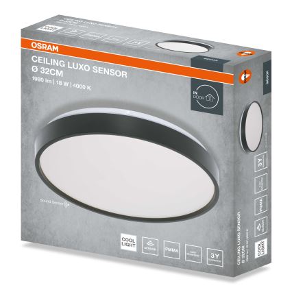 Osram - LED таванно осветително тяло със сензор за здрач CEILING LUXO LED/18W/230V Ø 32 см, черно