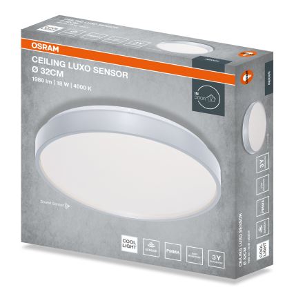 Osram - LED плафон със сензор за здрач CEILING LUXO LED/18W/230V Ø 32 см, сребрист