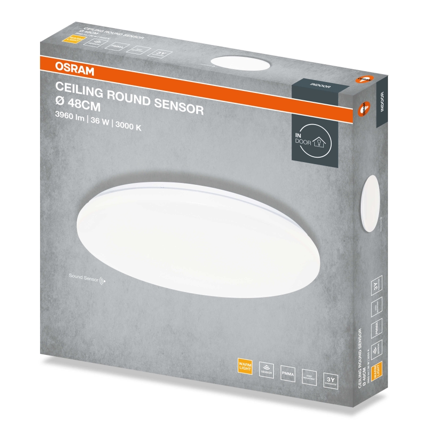 Osram - LED таванно осветително тяло с датчик за здрач CEILING ROUND LED/36W/230V 3000K Ø 48 см бяло