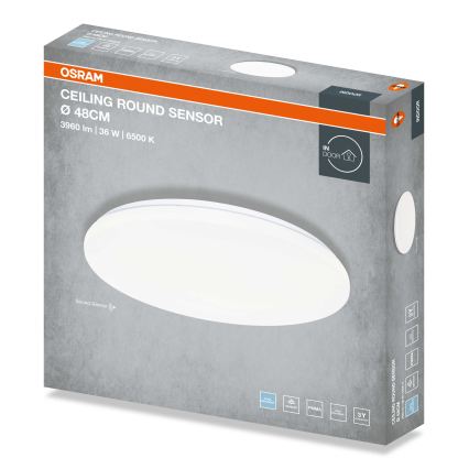 Osram - LED таванен плафон със сензор за здрач CEILING ROUND LED/36W/230V 6500K Ø 48 см бял