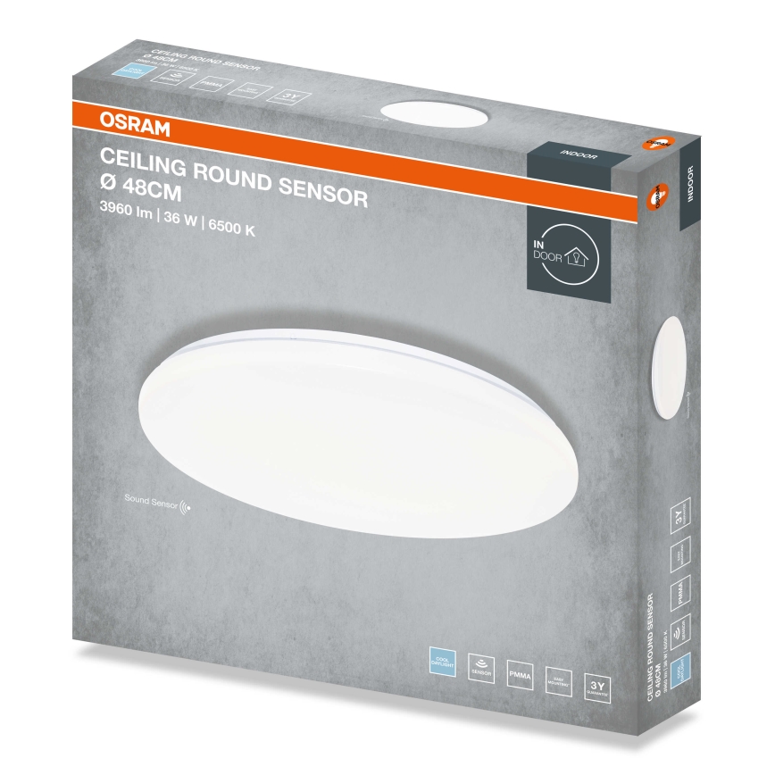 Osram - LED таванен плафон със сензор за здрач CEILING ROUND LED/36W/230V 6500K Ø 48 см бял