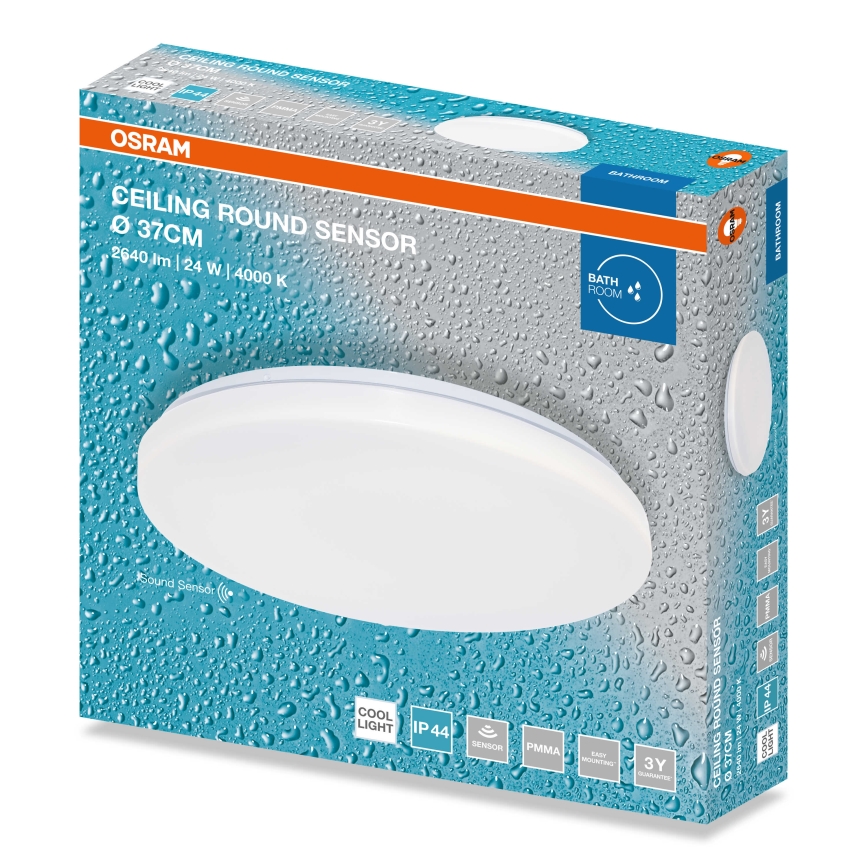 Osram - LED плафон за баня със сензор за сумрак CEILING ROUND LED/24W/230V 4000K Ø 37 см IP44 бял