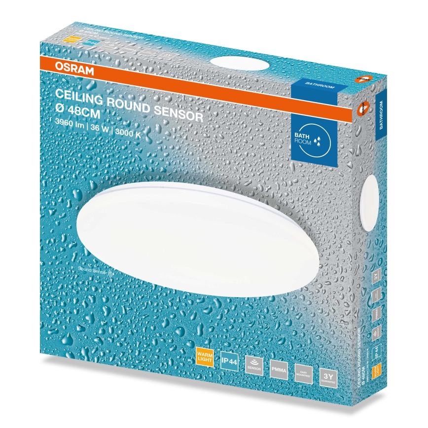 Osram - LED таванно осветително тяло за баня със сензор за здрач CEILING ROUND LED/36W/230V 3000K pr. 48 cm IP44 бяло