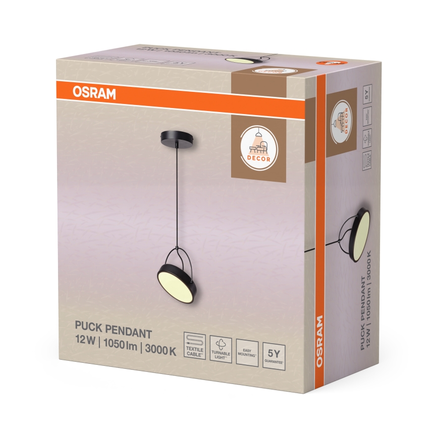 Osram - LED висяща лампа на кабел DECOR PUCK LED/12W/230V CRI 90 черна