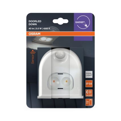 Osram - LED външен стенен осветител с датчик DOORLED LED/0,5W/3xAA IP54 бял