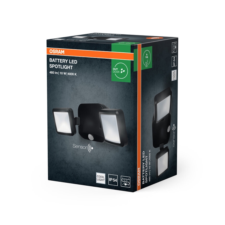 Osram - LED външен стенен прожектор със сензор BATTERY 2xLED/5W/4xD IP54