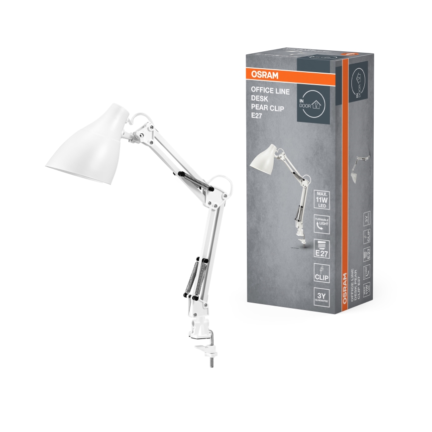 Osram - Настолна лампа с щипка DESK LINE 1xE27/11W/230V бяла