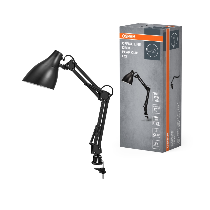 Osram - Настолна лампа с щипка DESK LINE 1xE27/11W/230V черна