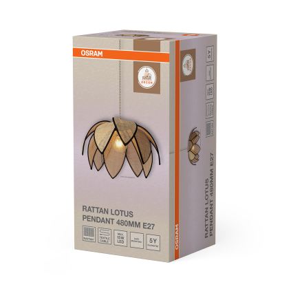 Osram - Пендел на кабел DECOR RATTAN 1xE27/15W/230V Ø 48 см бежово/черно