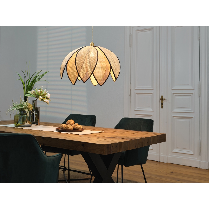 Osram - Полилей на кабел DECOR RATTAN 1xE27/15W/230V Ø 67 см бежов/черен