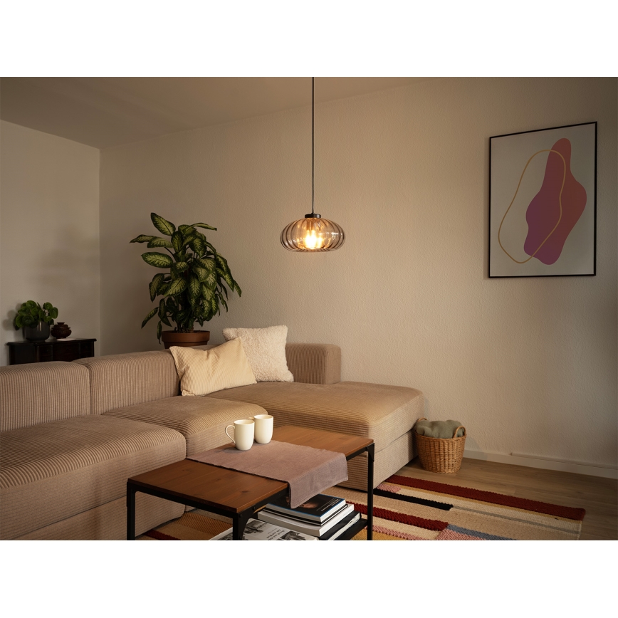 Osram - Полилей на кабел DECOR SMOKE 1xE27/12W/230V Ø 28 см черен/димчато сив