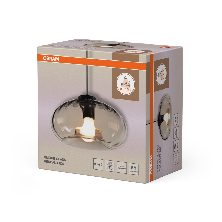 Osram - Полилей на кабел DECOR SMOKE 1xE27/12W/230V Ø 28 см черен/димчато сив