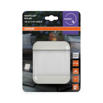 Osram - преносимо соларно LED осветително тяло NIGHTLUX LED/2W/5V IP54 сиво