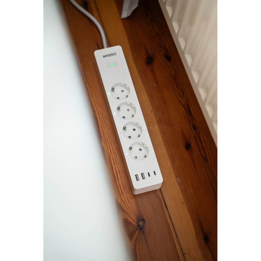 Osram - Разклонител SMART+ 4Z тип F + 2xUSB-A + 2xUSB-C Wi-Fi