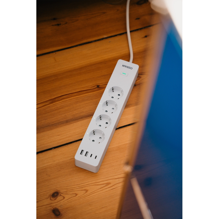 Osram - Разклонител SMART+ 4Z тип F + 2xUSB-A + 2xUSB-C Wi-Fi