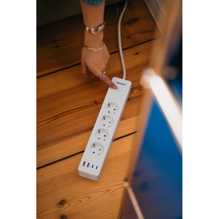 Osram - Разклонител SMART+ 4Z тип F + 2xUSB-A + 2xUSB-C Wi-Fi