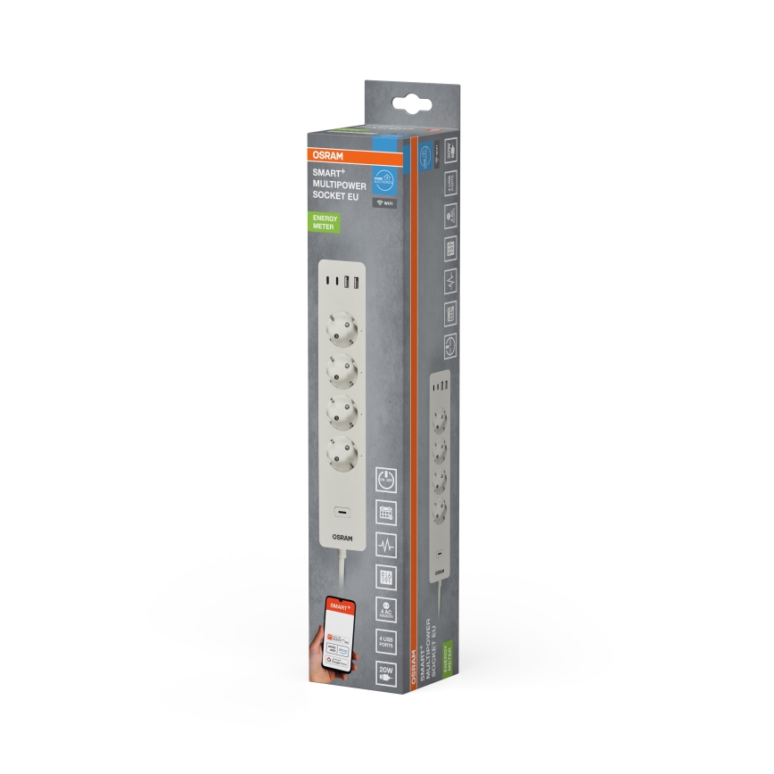 Osram - Разклонител SMART+ 4Z тип F + 2xUSB-A + 2xUSB-C Wi-Fi