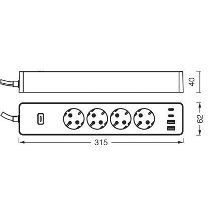 Osram - Разклонител SMART+ 4Z тип F + 2xUSB-A + 2xUSB-C Wi-Fi