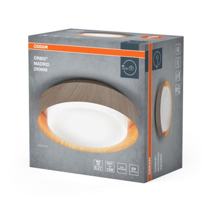 Osram - таванен плафон ORBIS MADRID 2xE27/10W/230V, Ø 29 см, дървесен декор