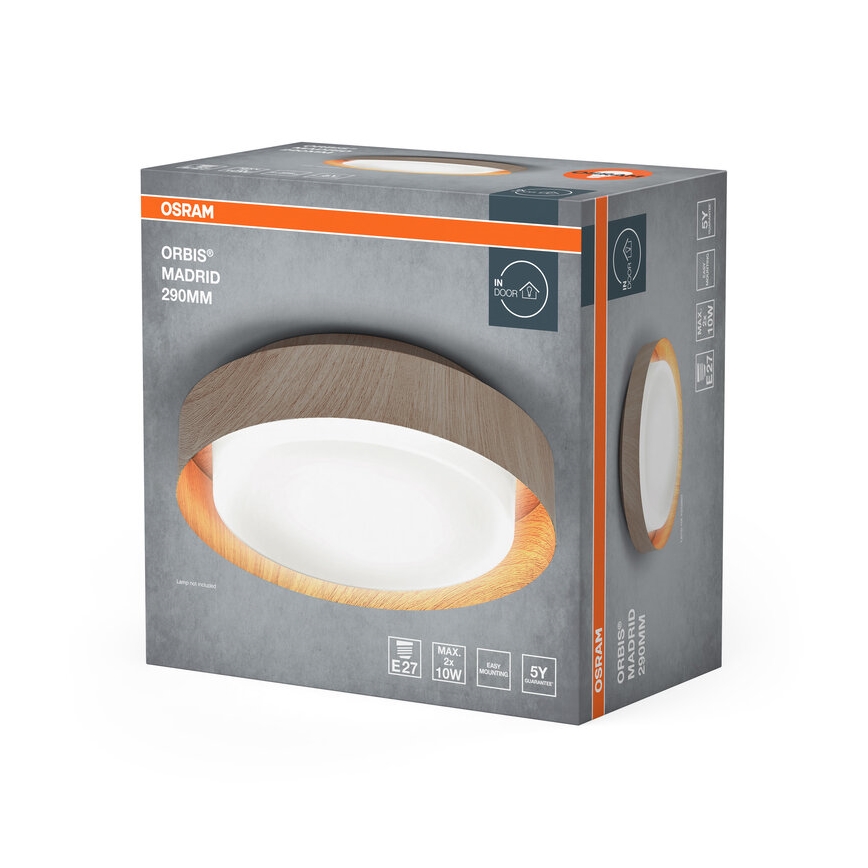 Osram - таванен плафон ORBIS MADRID 2xE27/10W/230V, Ø 29 см, дървесен декор