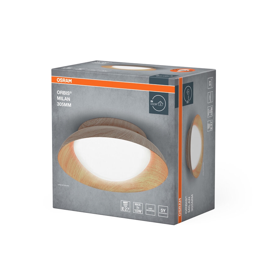 Osram - Таванно осветително тяло ORBIS MILAN 2xE27/10W/230V диам. 30,5 cm дървесен декор
