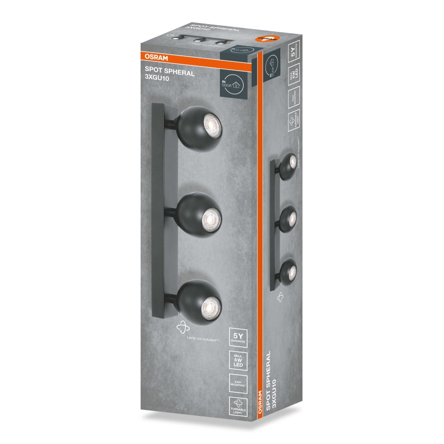 Osram - Точково осветително тяло SPOT SPHERAL 3xGU10/6W/230V черно