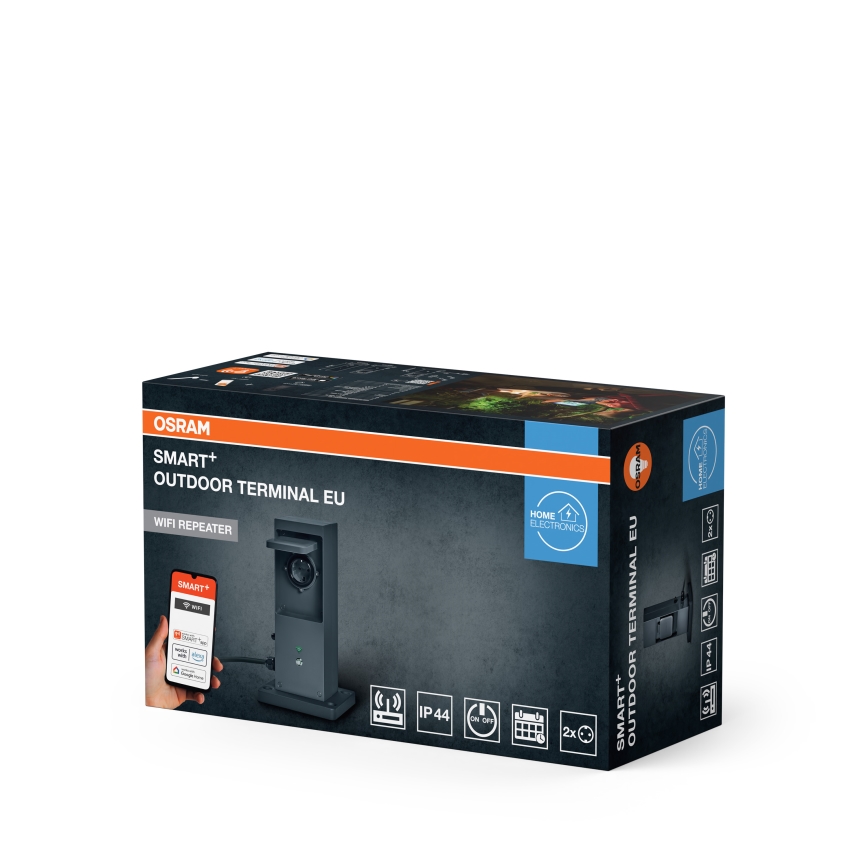 Osram - Умен външен стълб за контакти с 2 гнезда SCHUKO и Wi-Fi повторител IP44