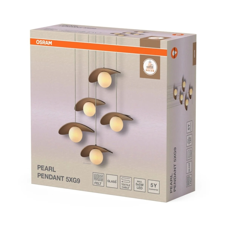 Osram - Висящ полилей на кабел DECOR PEARL 5xG9/5W/230V бежов