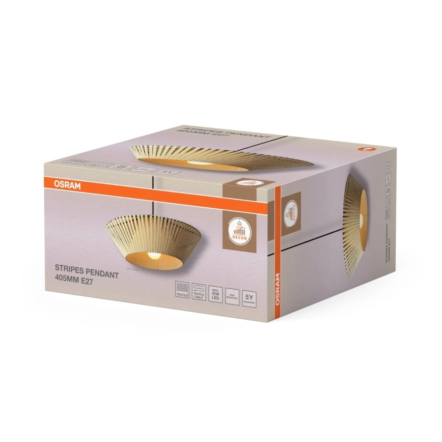 Osram - Висяща лампа на кабел DECOR STRIPES 1xE27/10W/230V, диаметър 40,5 см, бежова
