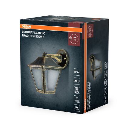 Osram - Външна стенна лампа TRADITION DOWN 1xE27/60W/230V IP44 патина/златна