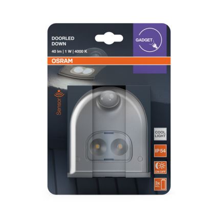 Osram - LED външно стенно осветително тяло с датчик DOORLED LED/0,5W/3xAA IP54 сребристо