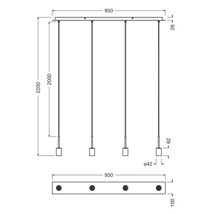 Osram - Захранващ кабел NEEDLE PENDANT 4xE27/25W/230V антрацит