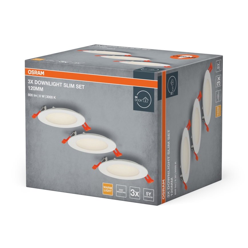 Osram - комплект от 3 вградени LED осветителни тела SPOT LED/8W/230V 3000K, Ø 12 см, бели