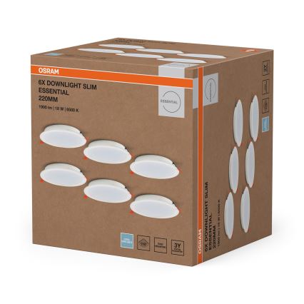 Osram - Комплект от 6 броя вградени LED осветителни тела ESSENTIAL LED/18W/230V 6500K, диаметър 22 см, бяло