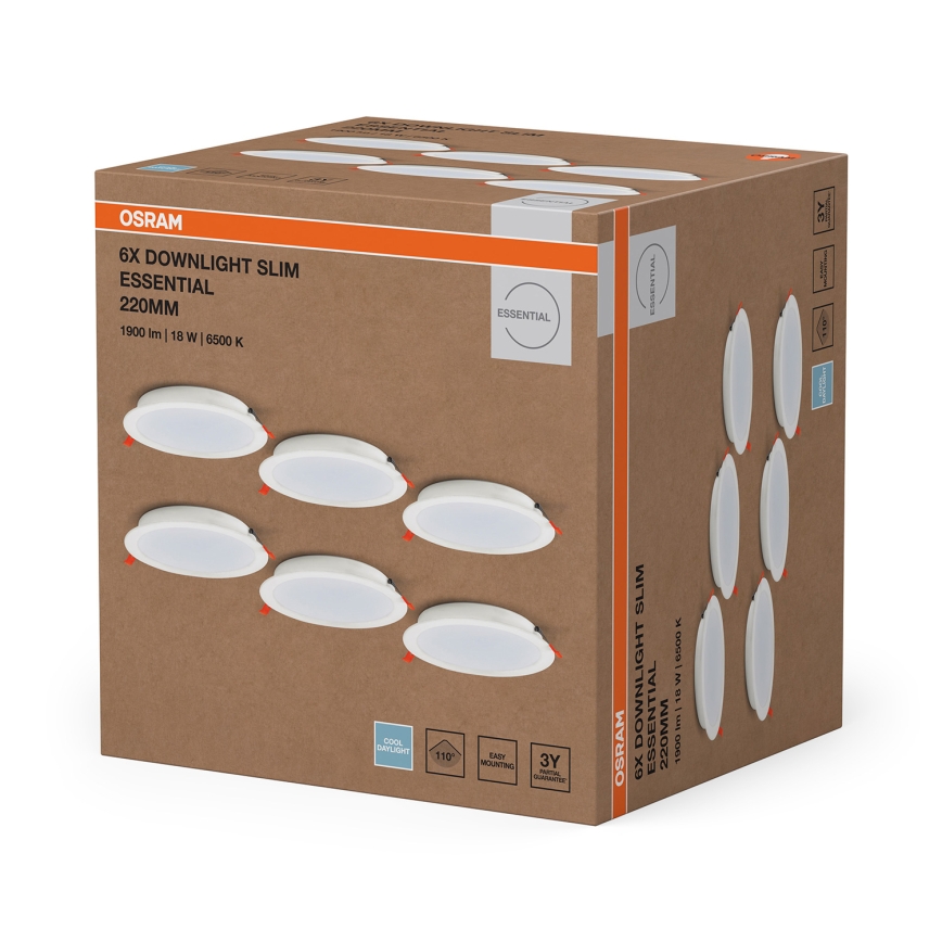 Osram - Комплект от 6 броя вградени LED осветителни тела ESSENTIAL LED/18W/230V 6500K, диаметър 22 см, бяло