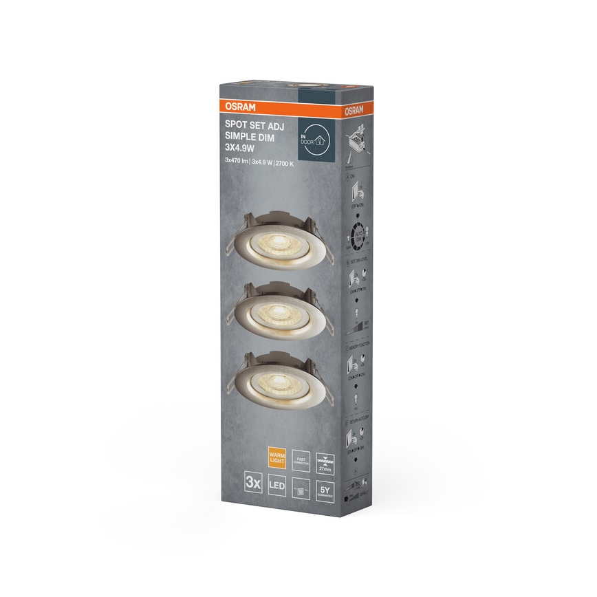 Osram - Комплект от 3 димируеми вградени LED осветителни тела LED/4,9W/230V