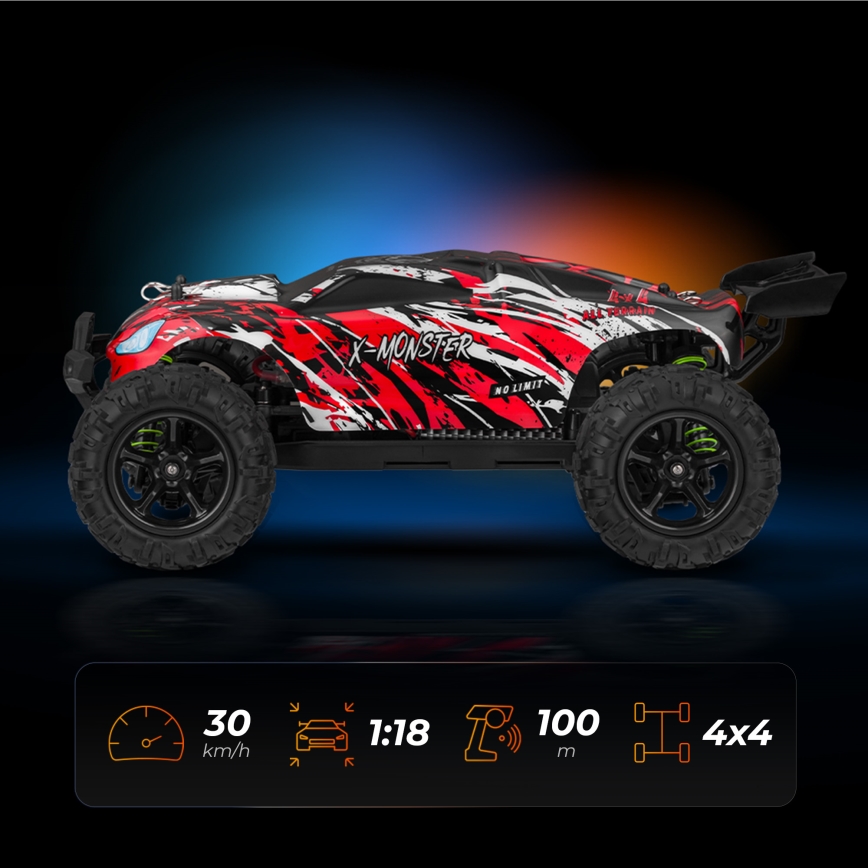 Overmax - радиоуправляема кола X-MONSTER 3.5, 1700 mAh, черна/червена/зелена