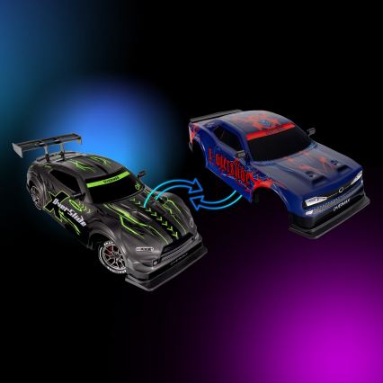 Overmax - RC дрифт автомобил с дистанционно управление 2 в 1 X-OVERSLIDE 1000 mAh черен/зелен/син/червен