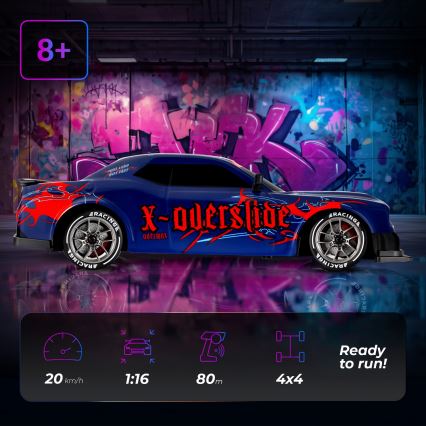 Overmax - RC дрифт автомобил с дистанционно управление 2 в 1 X-OVERSLIDE 1000 mAh черен/зелен/син/червен