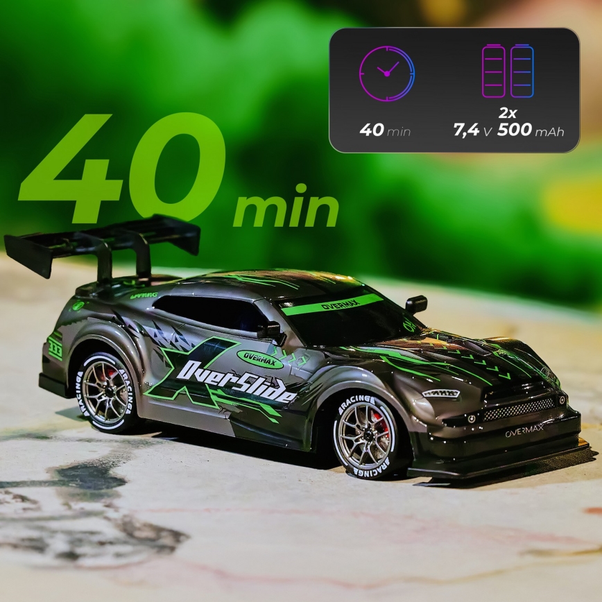 Overmax - RC дрифт автомобил с дистанционно управление 2 в 1 X-OVERSLIDE 1000 mAh черен/зелен/син/червен