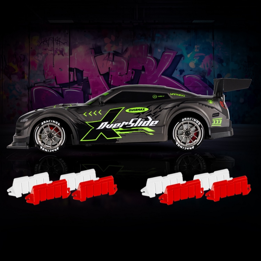 Overmax - RC дрифт автомобил с дистанционно управление 2 в 1 X-OVERSLIDE 1000 mAh черен/зелен/син/червен