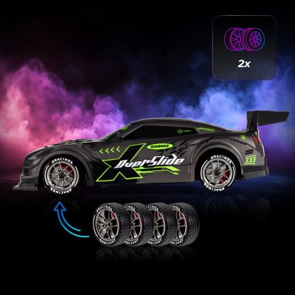 Overmax - RC дрифт автомобил с дистанционно управление 2 в 1 X-OVERSLIDE 1000 mAh черен/зелен/син/червен