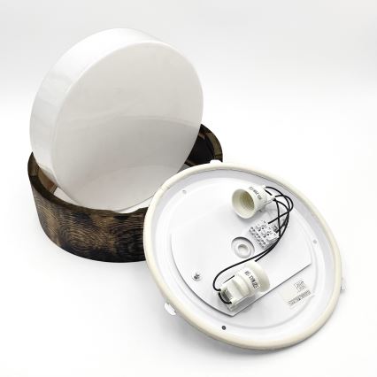 Потолочно осветително тяло за баня OAK SMOKY 2xE27/15W/230V IP54 Ø 27,5 см дъб/кафяво