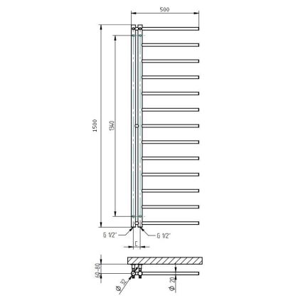 P.M.H. AP2W-L - Радиатор-стълба за баня APOLLO 346W 150 cm, десен/бял