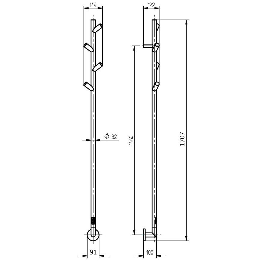 P.M.H. LS1B - Електрически сушилник за кърпи LISA 24W/230V 170 cm IP44 черен