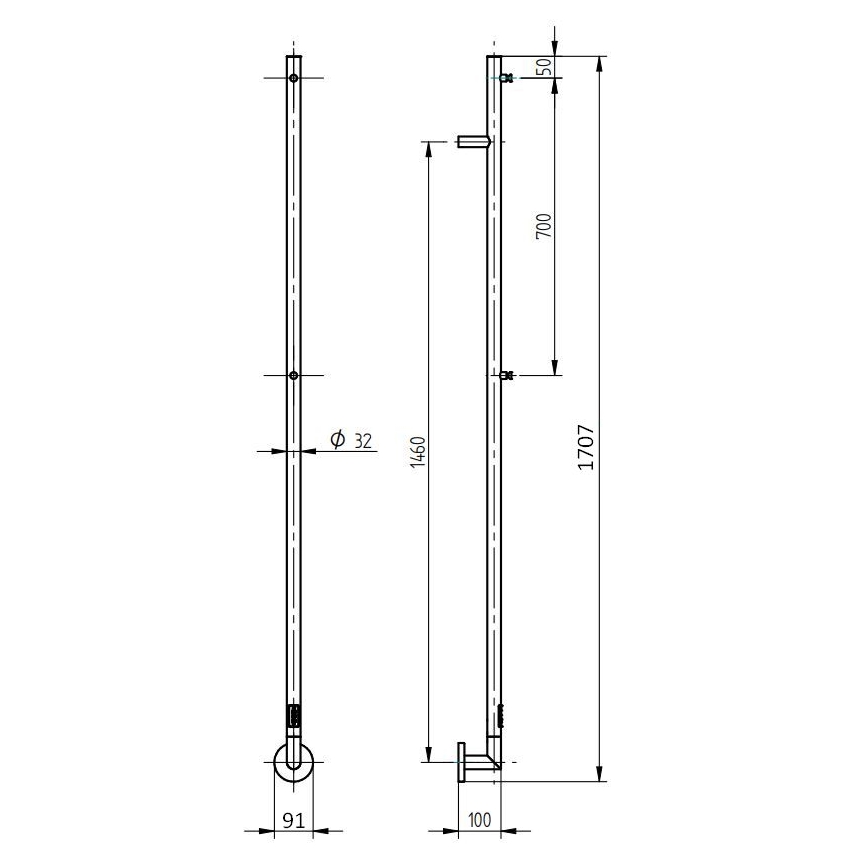 P.M.H. OL1SS - Електрическа сушилня за хавлии OLE 24W/230V 170 cm IP44 полирана неръждаема стомана
