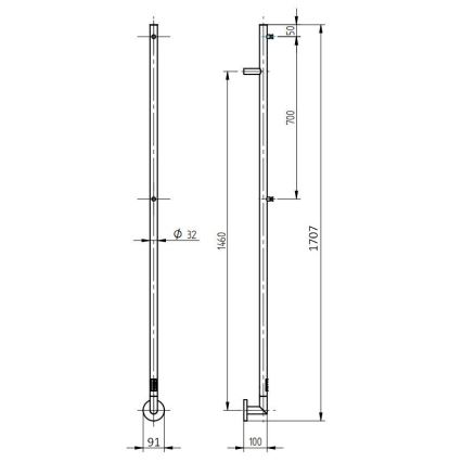 P.M.H. OL1SS - Електрическа сушилня за хавлии OLE 24W/230V 170 cm IP44 полирана неръждаема стомана